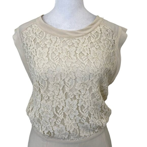 Aritzia 𝅺Wilfred 100% Silk Floral Lace Sheer High Neck Mini Dress Cream size 4 - Picture 2 of 7